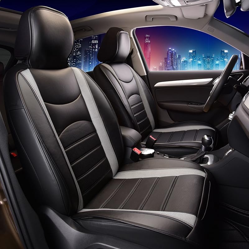 PU207GRAYBLACK102 Gray/Black Leatherette Car Seat Cushions Airbag Compatible
