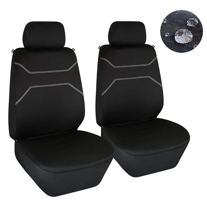 Waterproof Front Seat Covers Water Resistant Bucket Seat Protector Universal Fit Airbag Compatible for Cars SUV Truck, Black 2 PC