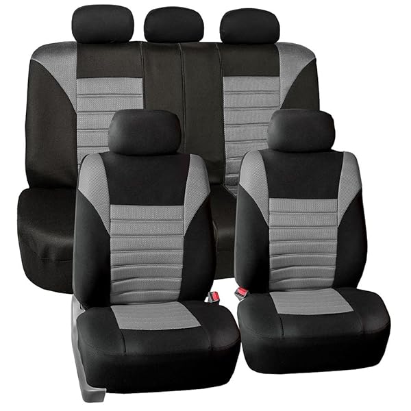 FB068GRAY115 Gray Universal Car Seat Covers Premium 3D Airmesh Design Airbag and Rear Split Bench Compatible