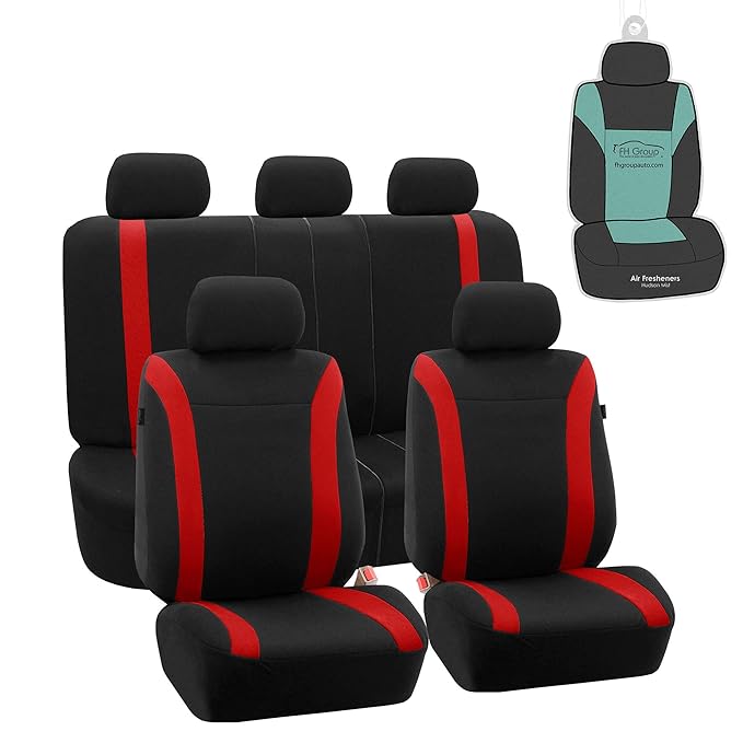 FB054115 Black Cosmopolitan Flat Cloth Full Set Car Seat Covers, (Airbag Compatible & Split Bench) w Gift, Solid Black Color -Fit Most Car, Truck, SUV, or Van
