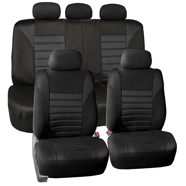FB068BLACK115 Black Universal Car Seat Cover (Premium 3D Air mesh Design Airbag and Rear Split Bench Compatible)