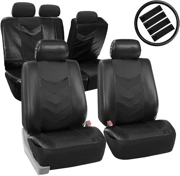 PU021BLACK-COMBO Seat Cover (Premium Synthetic Leather with Accessories Combo Set Airbag Compatible Black)
