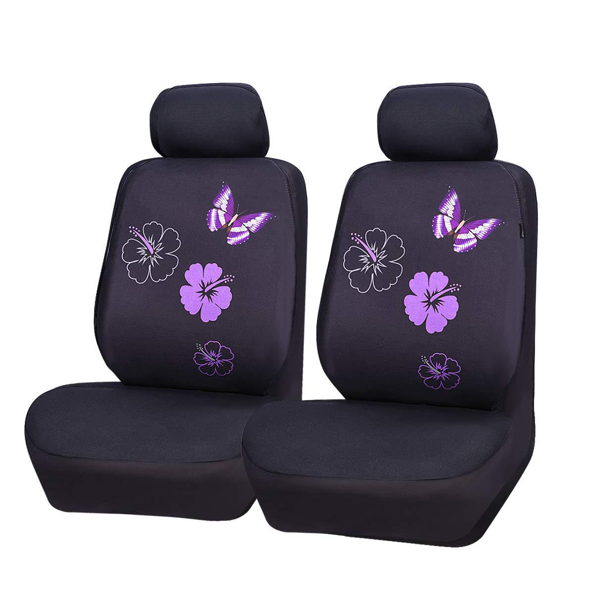 Flower and Butterfly Universal Car Seat Covers, Suvs,sedans,Vehicles,Airbag Compatible (6PCS, Black and Purple)