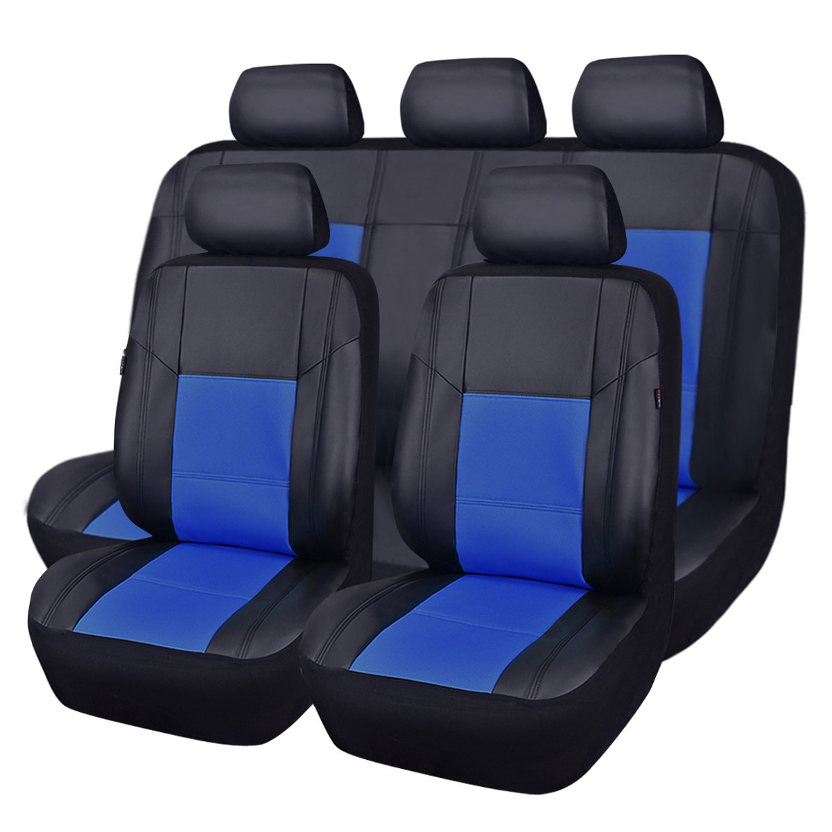NEW ARRIVAL- Skyline PU LEATHER CAR SEAT COVERS - UNIVERSAL FIT FOR CARS,SUV,VEHICLES 5mm Composite Sponge Inside,Airbag Compatible(11PCS, SKY BLUE WITH BLACK)