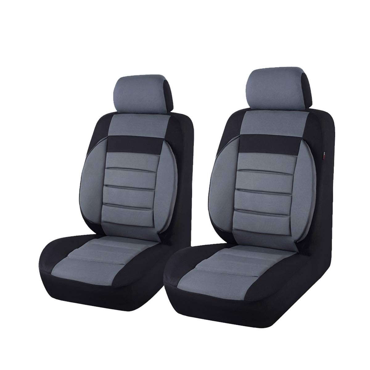 6PCS Elegance Universal Two Front Car Seat Covers Set,Foam Back Support,Airbag Compatible (Black with Gray)