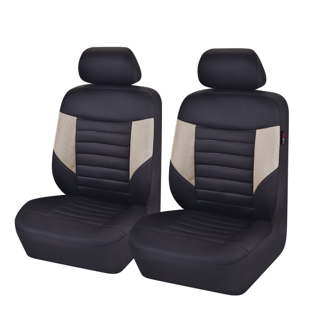 6PCS Super Universal Fit Front Car Seat Covers Set Package-Fit for Vehicles,Black and Gray with Composite Sponge Inside,Airbag Compatiable (Black and Beige)