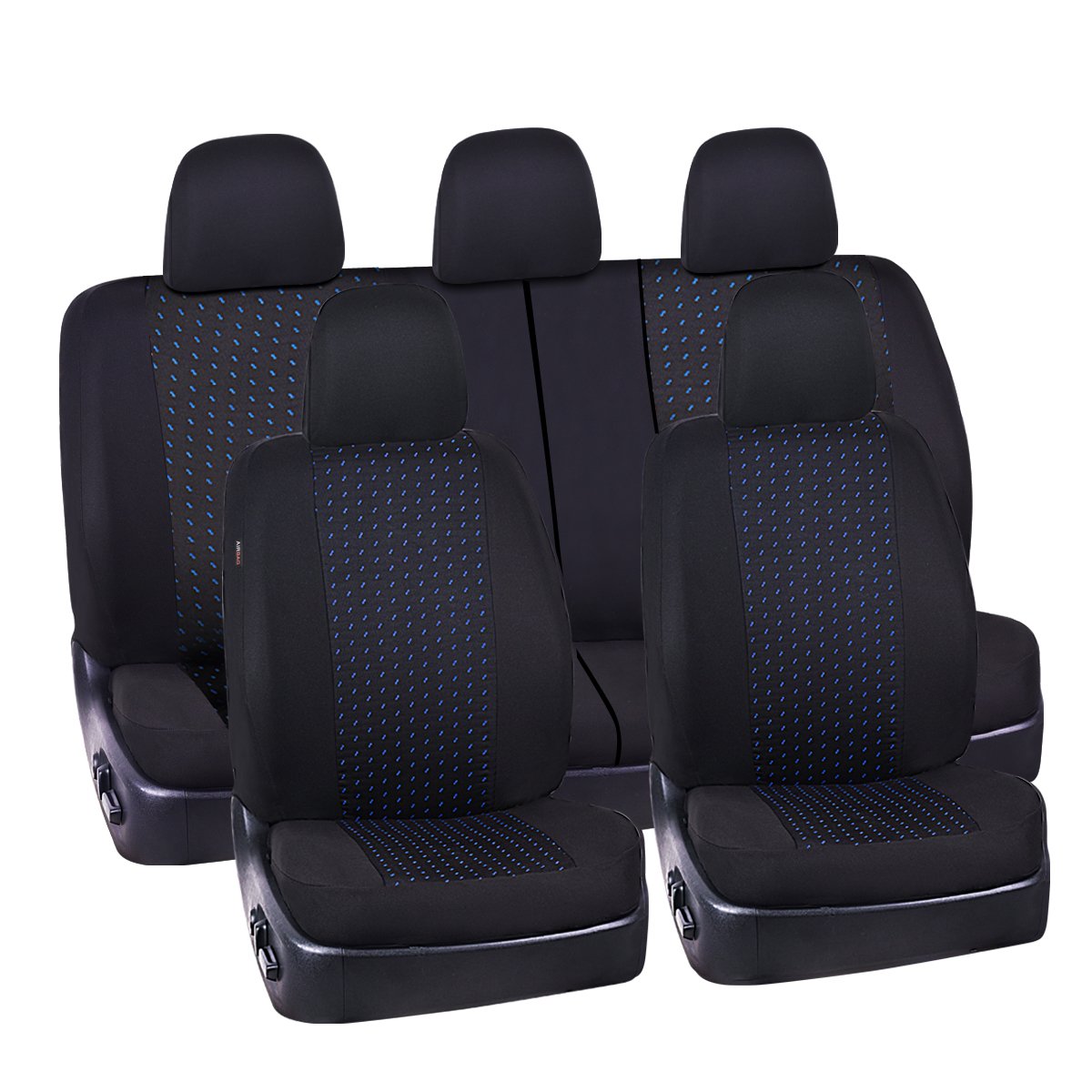 11PCS Supreme Universal Jacquard Car Seat Covers Set -Universal fit for Vehicles,Cars,SUV,Airbag Compatible(Black and Blue)