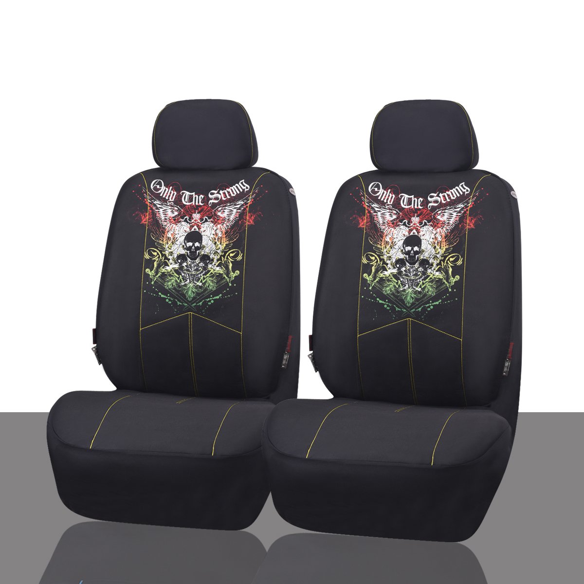 6PCS Wild Universal Front Seat Covers Set Package-Fit for Vehicles,Airbag Compatiable(Crossbones)