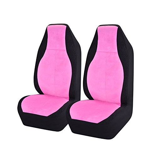 Delay Winter VELVE Made Universal Two Front Car Seat Covers,Airbag Compatible(Black with Pink)