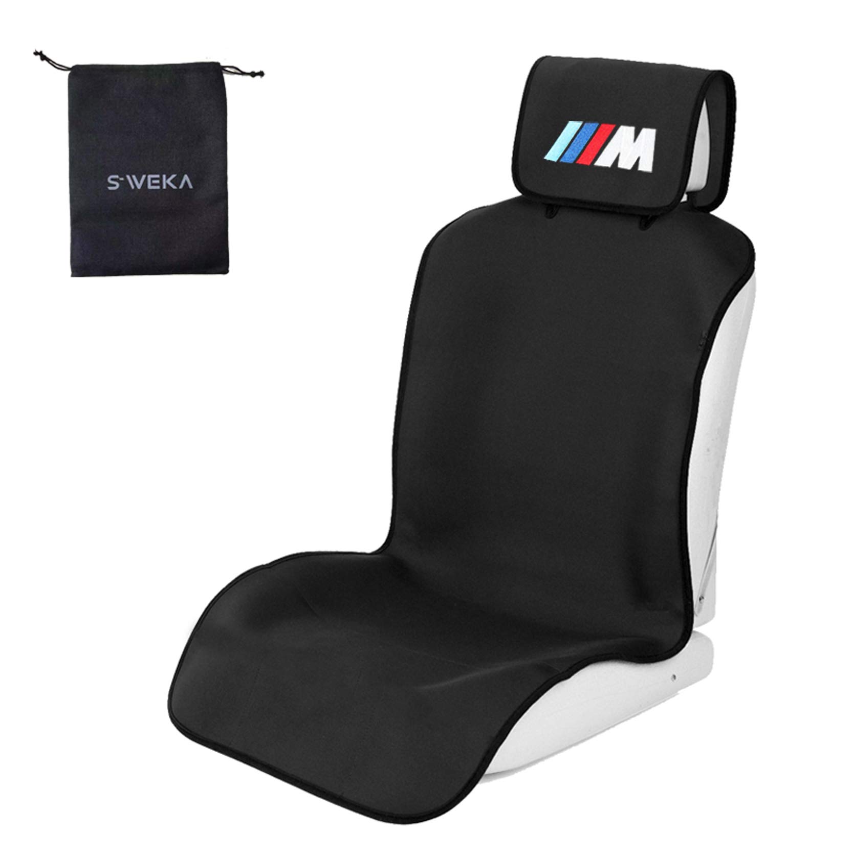 M Line Waterproof Front Bucket Seat Covers High Back Seat Cover Universal Fit Water Resistant Seat Protector Airbag Compatible for Gym, Sport, Beach and Pet for BMW (Black) 1 PCS