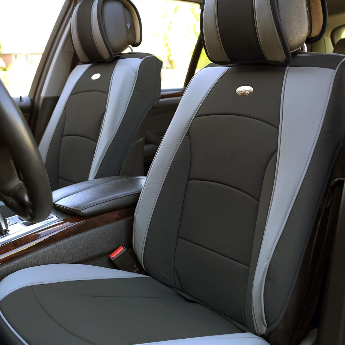 PU205GRAYBLACK102 Gray/Black Ultra Comfort Leatherette Front Seat Cushion (Airbag Compatible)