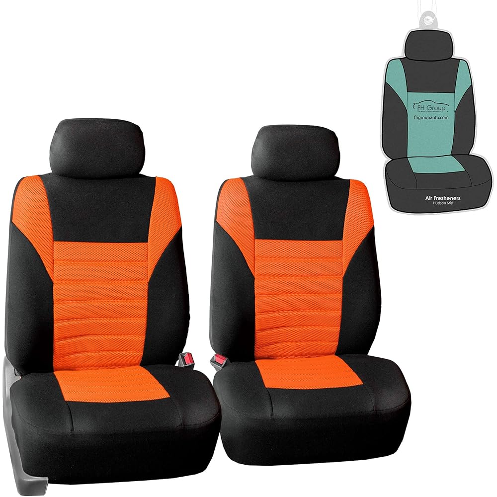 FB068102 Premium 3D Air Mesh Seat Covers Pair Set (Airbag Compatible) w. Gift, Orange/Black Color- Fit Most Car, Truck, SUV, or Van