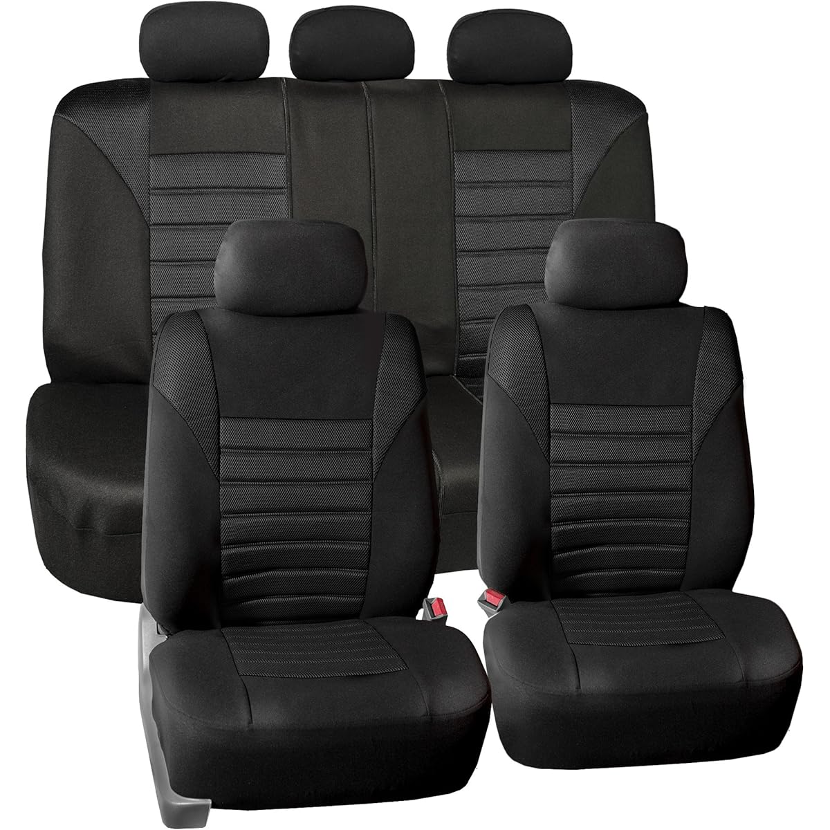 FB068BLACK115 Black Universal Car Seat Cover (Premium 3D Air mesh Design Airbag and Rear Split Bench Compatible)