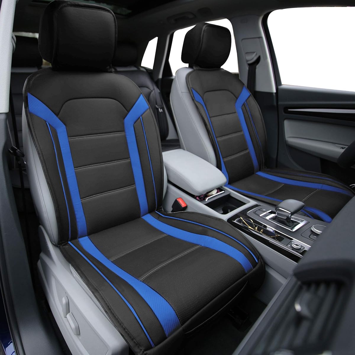 PU208BLUEBLACK102 Blue/Black Leatherette Car Seat Cushions Airbag Compatible