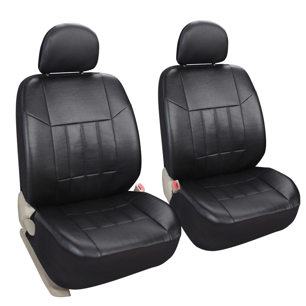 Auto 2 Leather Black Car Seat Covers Universal Fit Cars SUV Trucks Front Seats Low Back with Airbag