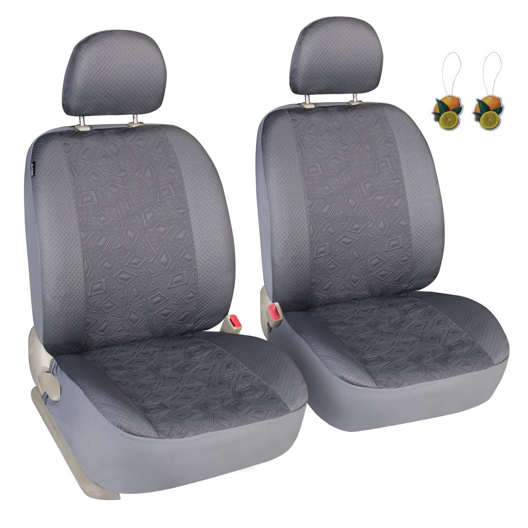 Auto Grey 2 Front Seat Covers Universal Fit Cars SUV Trucks - Low Back Seat Protector with Airbag