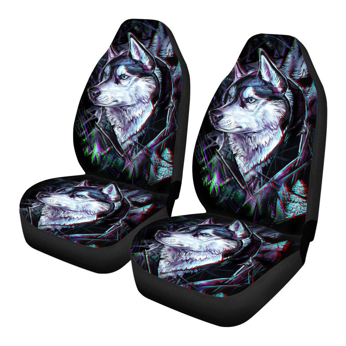 PZZ Cool Wolf Car Seat Covers 2 Pcs Decor Car Protector Interior Accessories, Airbag Compatible, Universal Fits for SUV, Truck or Van