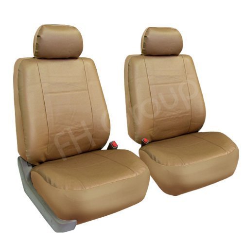 PU002TAN102 Tan Faux Leather Front Bucket Seat Cover, Set of 2 Airbag Compatible