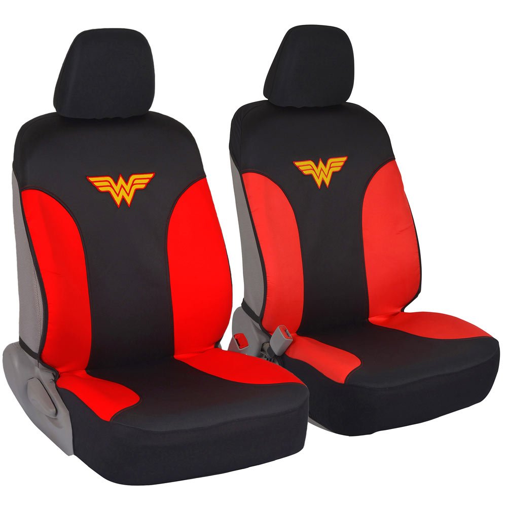 DC Comics Wonder Woman Car Seat Covers - 100% Waterproof Front Pair Gray Black Fit Cover - Side Airbag Safe Protection for Car SUV Van Truck