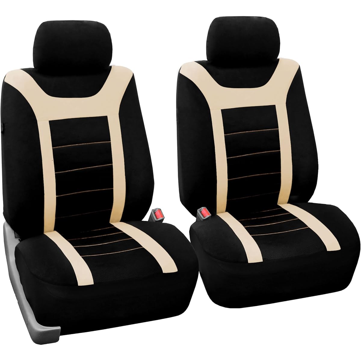 FB070BEIGE102 Beige Front Airbag Ready Sport Bucket Seat Cover, Set of 2
