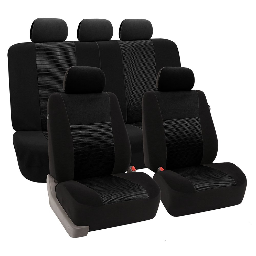 Universal Fit Full Set Trendy Elegance Car Seat Cover, (Black) (FH-FB060115, Airbag compatible and Split Bench, Fit Most Car, Truck, Suv, or Van)