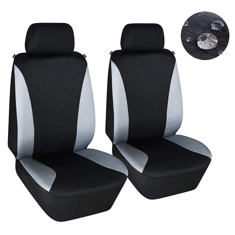 Waterproof Front Car Seat Covers Set Universal Fit Bucket Seat Protector Airbag Compatible for Cars SUV Truck, Gray and Black 2 PC