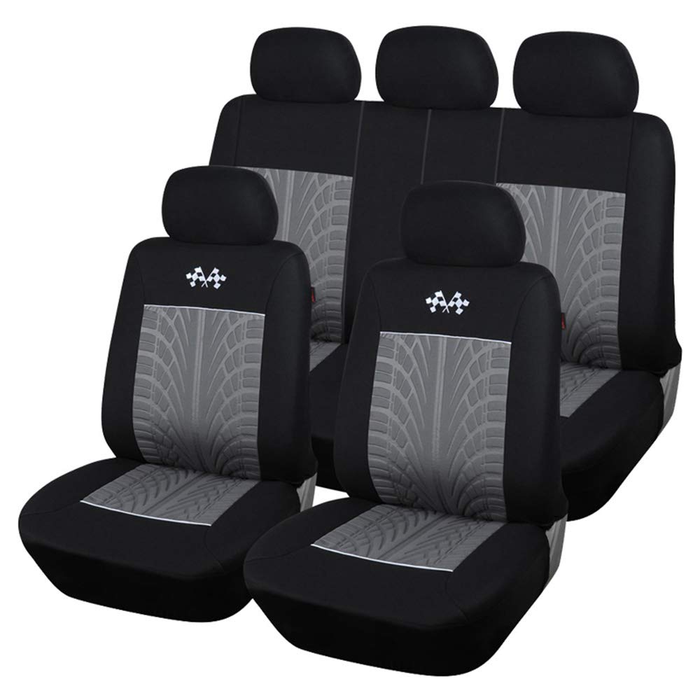 Audel Universal Full Set Fabric Car Seat Covers Embossed Cloth Car Seat Protector(Airbag Compatible Anti-Slip)