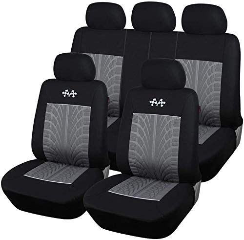 Car Cover Seats Full Set Car Seat Protectors Embossed Cloth Design Car Seat Accessories - 9PCS, Airbag Compatible,Gray