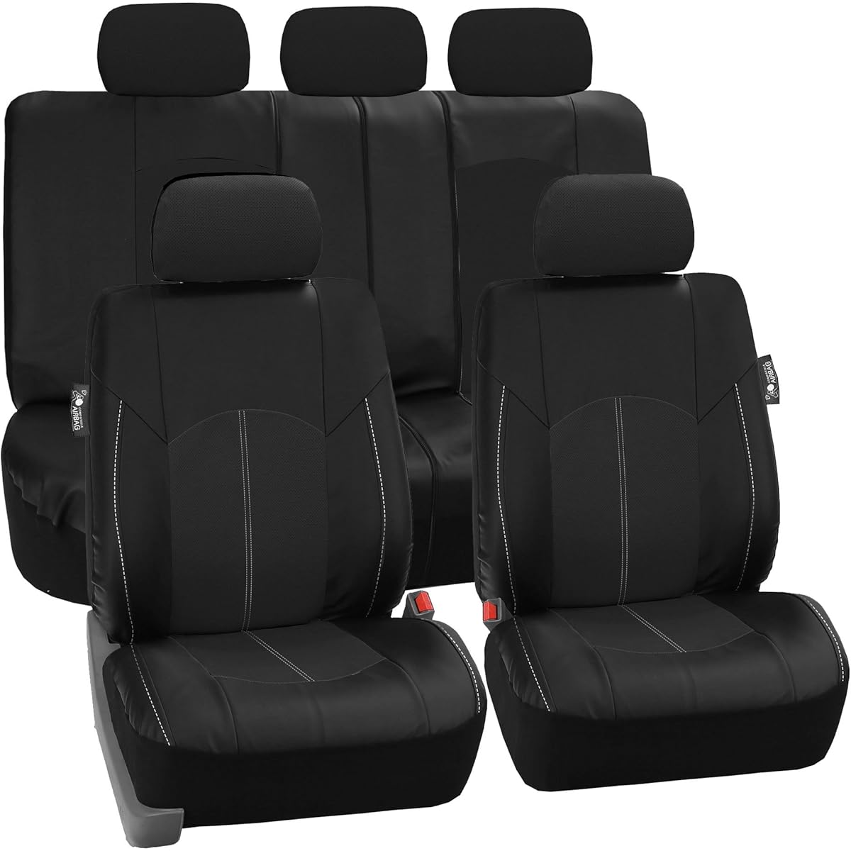 PU008BLACK115 Full Set Seat Cover (Perforated Leatherette Airbag Compatible and Split Bench Ready Black)