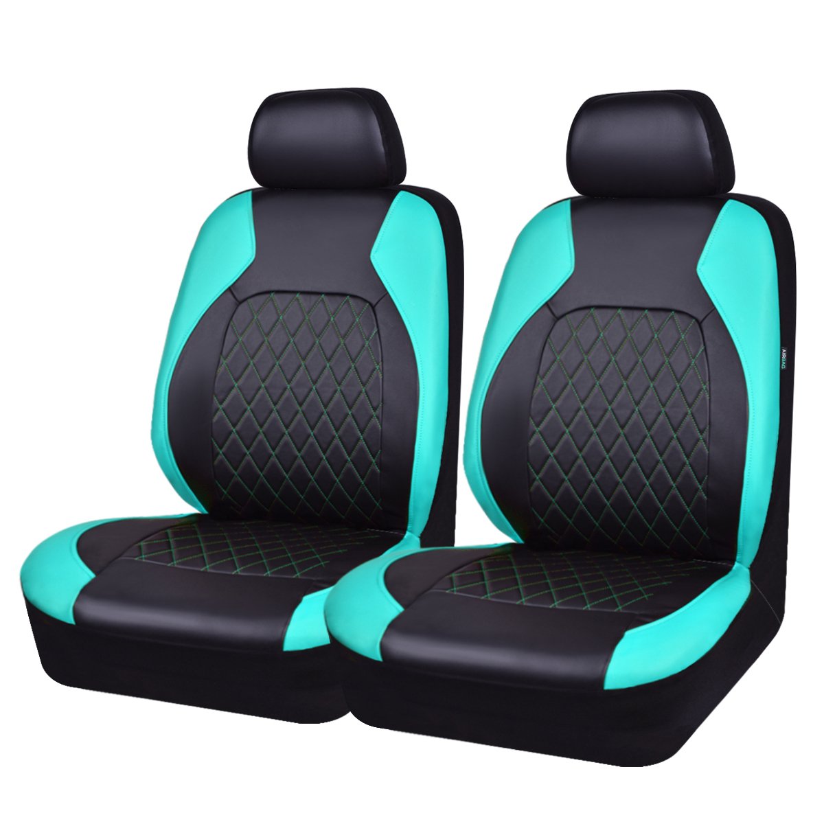 Univesal Car Seat Covers Faux Leather Airbag Compatible Quilting Two Front (Mint)
