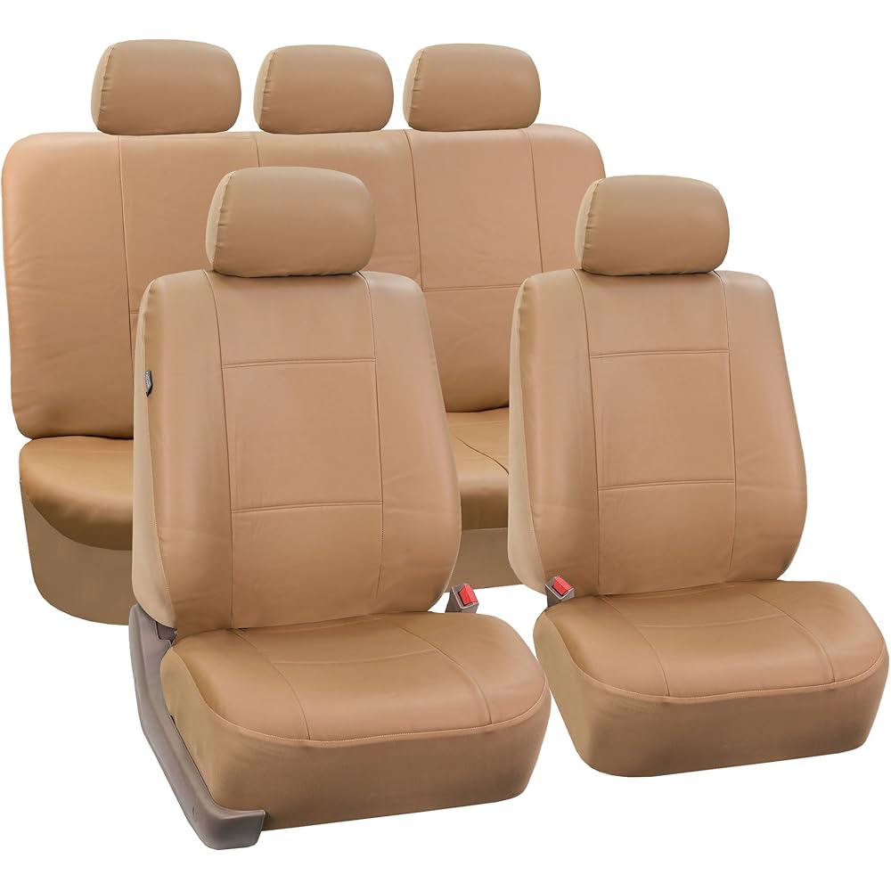 PU002TAN115 Tan Faux Leather Seat Cover (Full Set Airbags Compatible and Split Bench Cover)