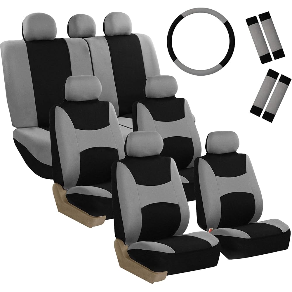 FB030217-COMBO Light & Breezy Gray/Black Cloth Seat Cover Set Airbag & Split Ready- Fit Most Car, Truck, SUV, or Van