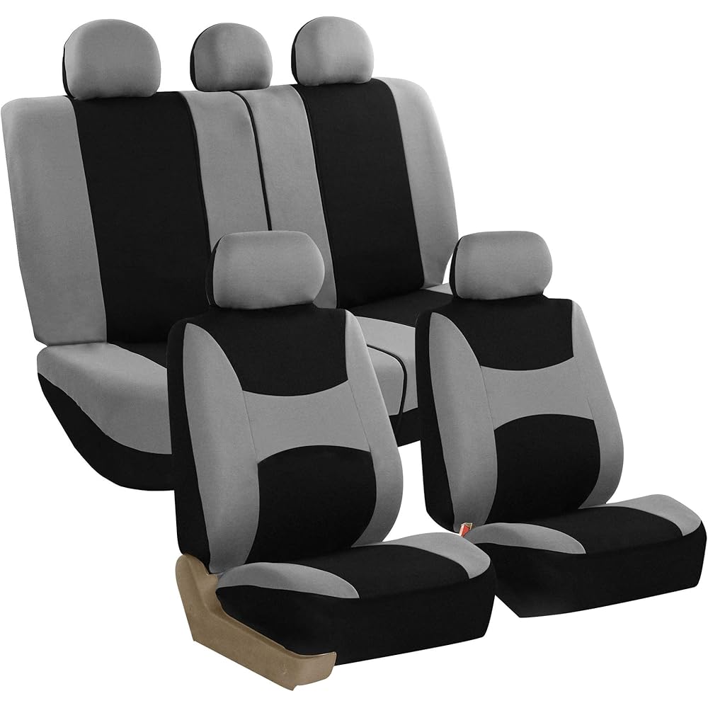 Light & Breezy Cloth Seat Cover Set Airbag & Split Ready, Gray/Black- Fit Most Car, Truck, SUV, or Van