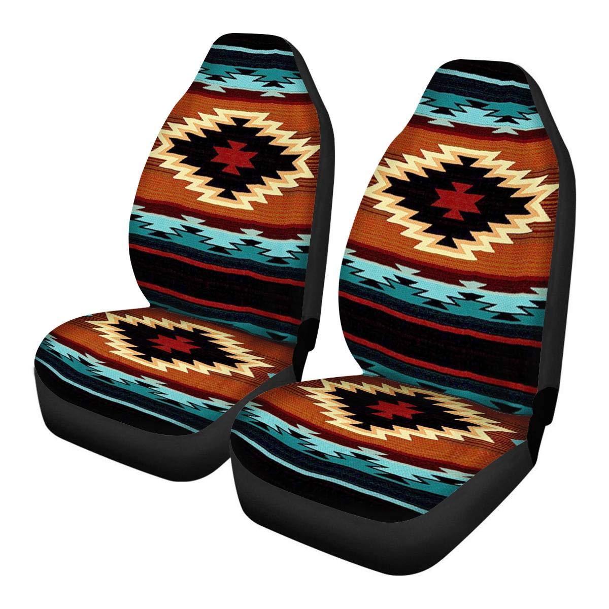 2 Piece Car Seat Covers (Airbag Compatible) Colorful Aztec Tribal Design Auto Leather Seat Piddle Protector Car Seats Protector for Car SUV & Truck