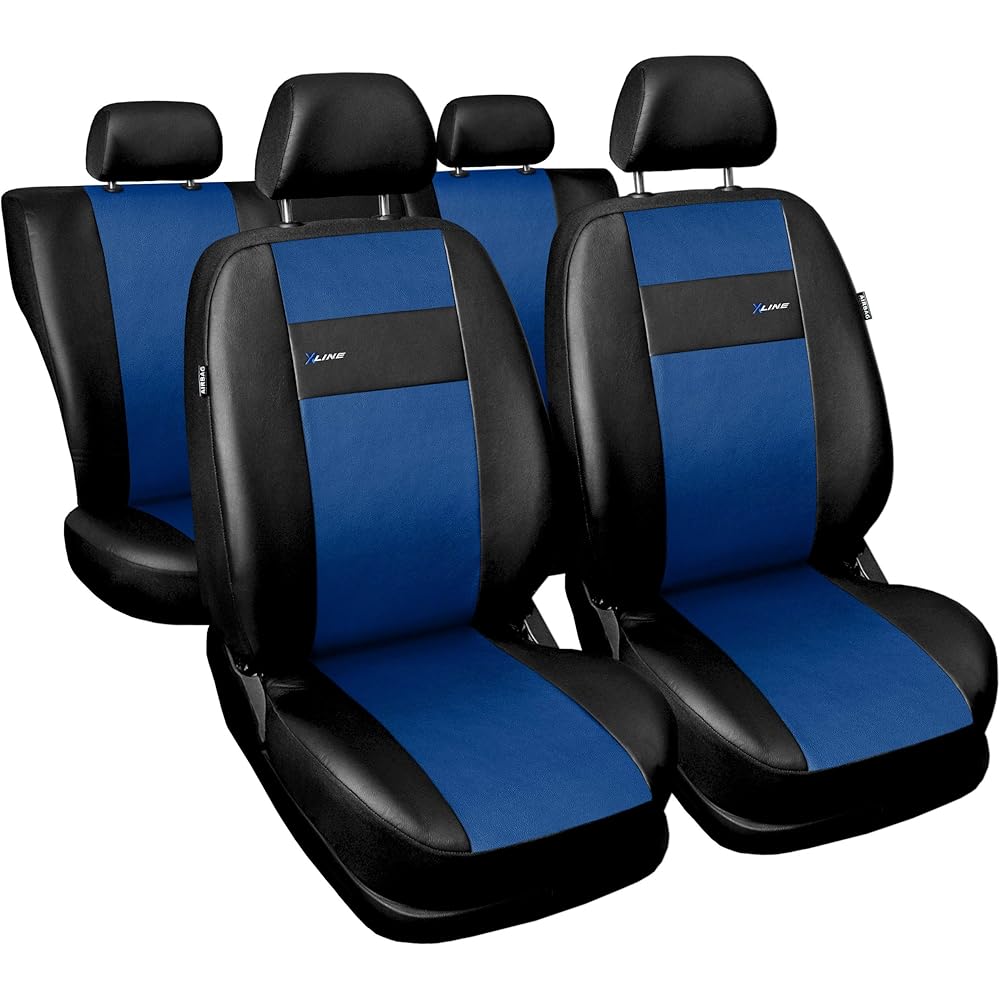 Carpendo Sitzbezüge Auto Set Autositzbezüge Schonbezüge Vordersitze und Rücksitze mit Airbag System X-Line - Blau