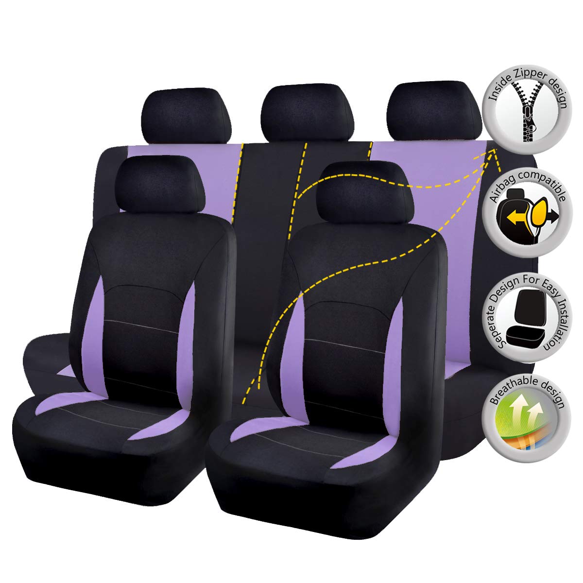 Purple Flat Cloth Universal Car Seat Covers Set with Airbag Compatible