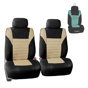 FB068102 Premium 3D Air Mesh Seat Covers Pair Set (Airbag Compatible) w. Gift, Beige/Black Color- Fit Most Car, Truck, SUV, or Van
