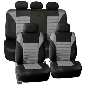 FB068GRAY115 Gray Universal Car Seat Covers Premium 3D Airmesh Design Airbag and Rear Split Bench Compatible