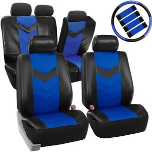 PU021BLUE-COMBO Seat Cover (Premium Synthetic Leather with Accessories Combo Set Airbag Compatible Blue)
