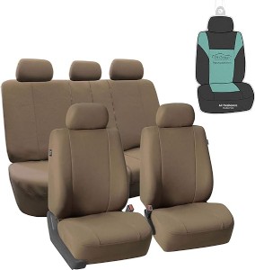FB052115 Full Set Multifunctional Flat Cloth Car Seat Covers, Airbag Ready and Split, Taupe Color - with Gift - Universal Car, Truck, SUV, or Van