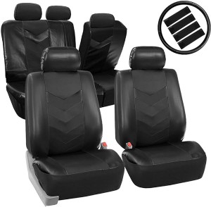 PU021BLACK-COMBO Seat Cover (Premium Synthetic Leather with Accessories Combo Set Airbag Compatible Black)