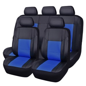 NEW ARRIVAL- Skyline PU LEATHER CAR SEAT COVERS - UNIVERSAL FIT FOR CARS,SUV,VEHICLES 5mm Composite Sponge Inside,Airbag Compatible(11PCS, SKY BLUE WITH BLACK)