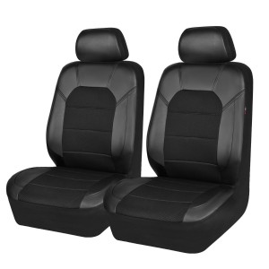 Leather and Mesh Universal Fit Two Front Car Seat Cover, Airbag Compatible,Reserved Opening Holes for Headrest, for Suvs,Vans,Trucks,Sedans(6PC, Black and Black)