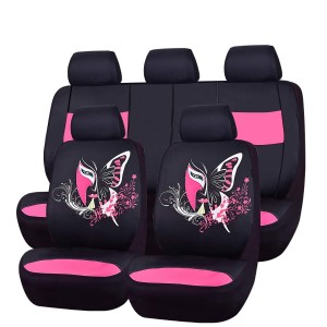 11PCS Insparation Butterfly Universal Fit Car Seat Covers Set Package-Universal fit for Vehicles,Cars,suvs,vansAirbag Compatiable (Black with Pink)