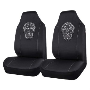 Skull Design Universal Fit Two Front Seat Covers, Airbag Compatible,Elegant Black and White (2PCS)