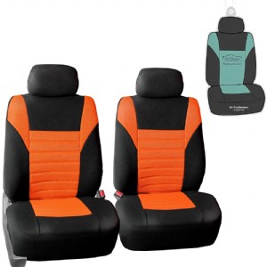 FB068102 Premium 3D Air Mesh Seat Covers Pair Set (Airbag Compatible) w. Gift, Orange/Black Color- Fit Most Car, Truck, SUV, or Van