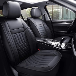 5pcs Car Seat Covers Full Set with Waterproof Leather,Airbag Compatible Automotive Vehicle Cushion Cover Universal fit for Most Cars (Black) 