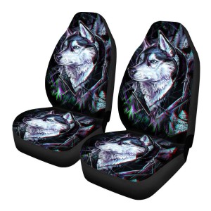 PZZ Cool Wolf Car Seat Covers 2 Pcs Decor Car Protector Interior Accessories, Airbag Compatible, Universal Fits for SUV, Truck or Van