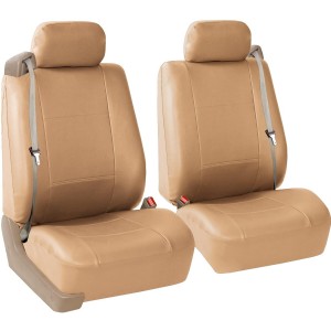 PU309TAN102 Tan Front PU Leather Seat Cover, Set of 2 (Set Built in Seat Belt Compatible Airbag Ready)