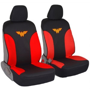 DC Comics Wonder Woman Car Seat Covers - 100% Waterproof Front Pair Gray Black Fit Cover - Side Airbag Safe Protection for Car SUV Van Truck